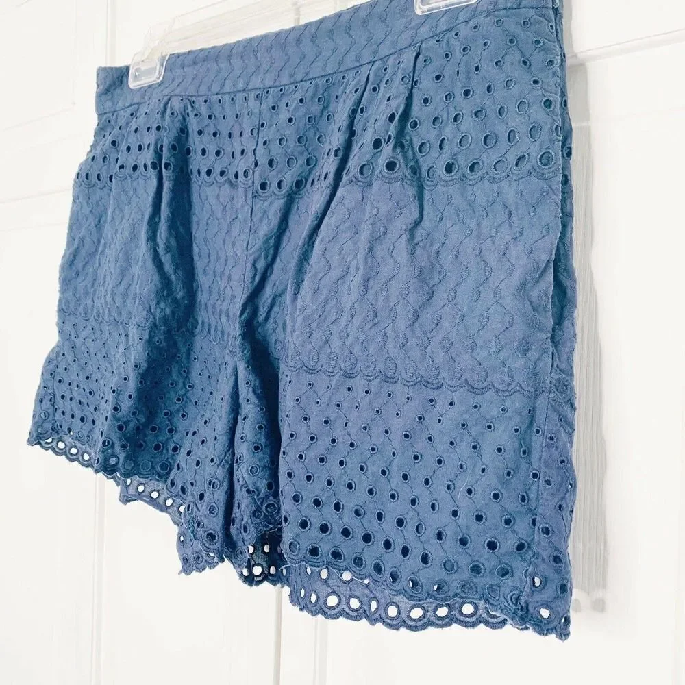 J. Crew Size 2 Scalloped Eyelet Shorts Navy Blue